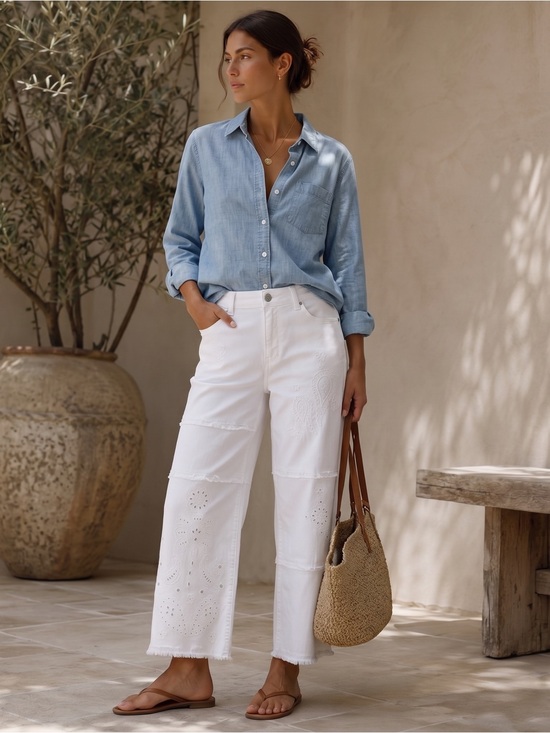 Talbots Denim - TALBOTS Eyelet Embroidered Cropped Jeans